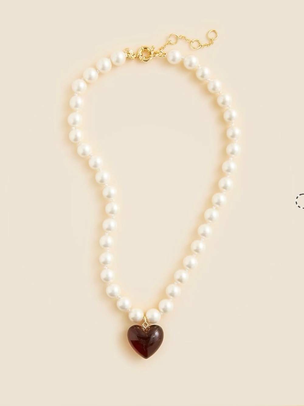 J. Crew White Pearl Necklace with Deep Red Heart Pendant